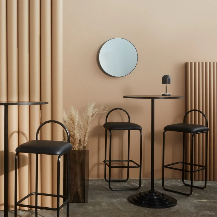 Angui bar stool from AYTM in leather black / black