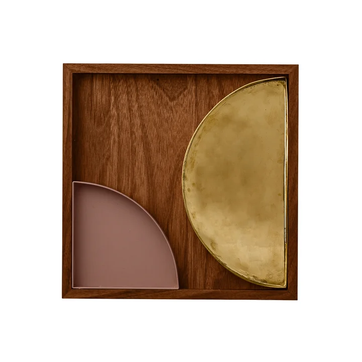 The Unity wooden tray from AYTM made of walnut with other Unity trays