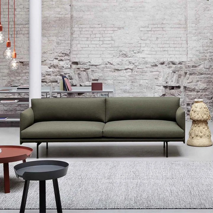 Outline Sofa 3-seater from Muuto in green (fiord 961) / traffic black