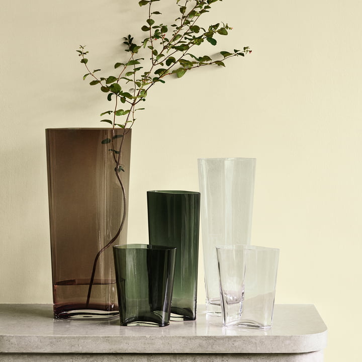 The Collect vase from & tradition in their different colours and sizes with long-stemmed grasses