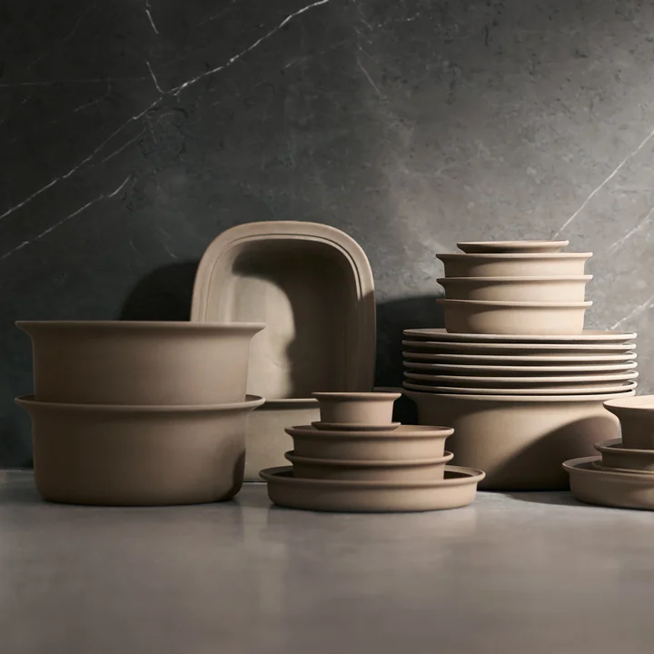 The products of the Ildpot tableware series from FDB Møbler on a marble surface