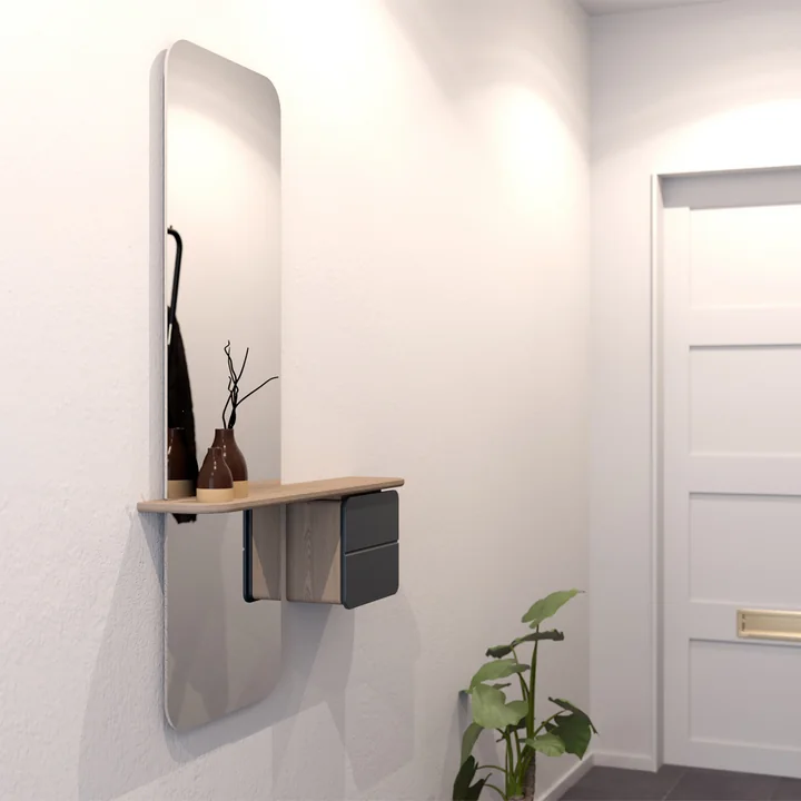 The One More Look Mirror from Umage in oak / anthracite in the hallway next to an indoor plant