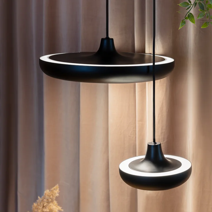 The Cassini LED pendant light from Umage in its various sizes in black