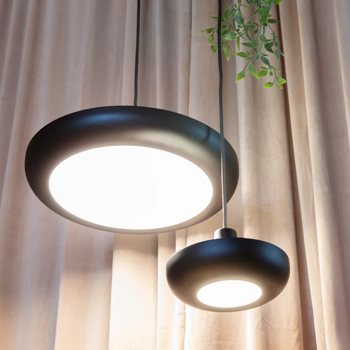 The Cassini LED pendant lights from Umage in black from below