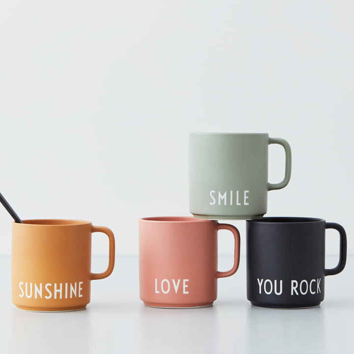 The AJ Favourite porcelain mugs from Design Letters in their different colors