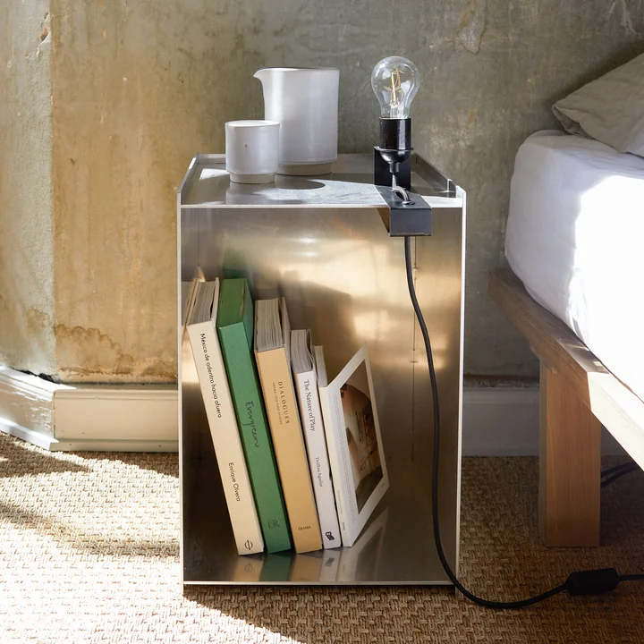 The Rivet Box side table as a bedside table