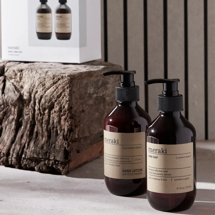 The Northern Dawn hand soap and hand lotion from the gift box from Meraki
