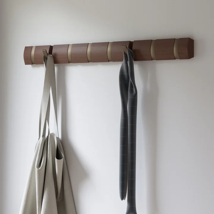 The Flip Hook 8er coat rack from Umbra with bag and scarf