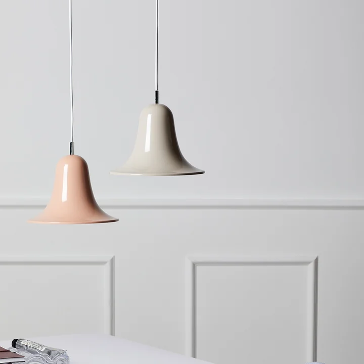 Two Pantop pendant lamps from Verpan against a white wall