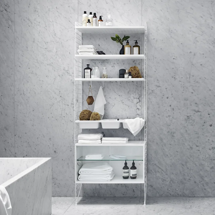 White string shelf with display cabinet for the bathroom