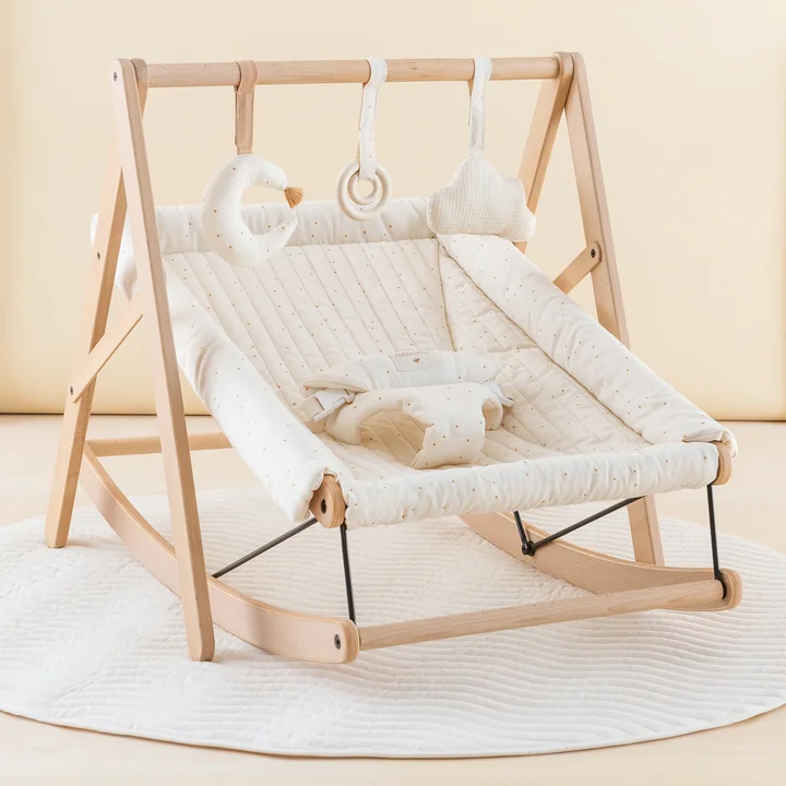 Play arch, baby bouncer and cute toys