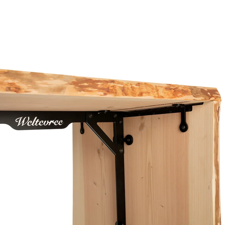 The Forestry dining table from Weltevree is held together by steel joints