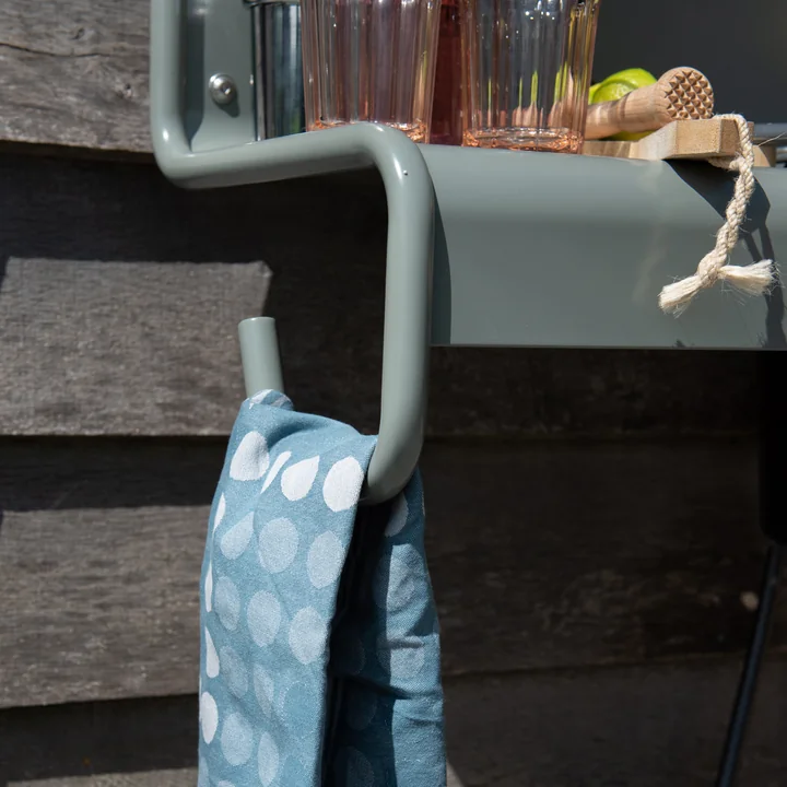 The Waterworks storage table for faucet from Weltevree has a large hook