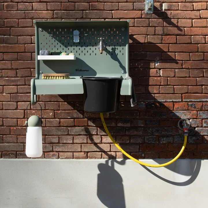 The Waterworks storage table for faucet from Weltevree as cleaning station