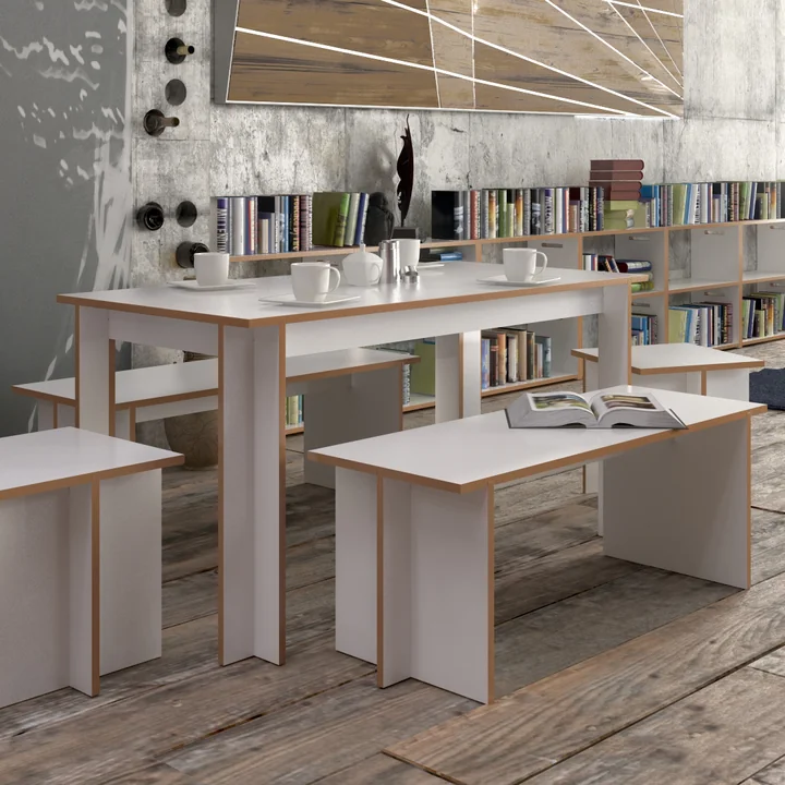 Bench, stool and table from Tojo in white