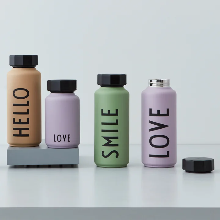 The different colored AJ thermos flasks Hot & Cold from Design Letters