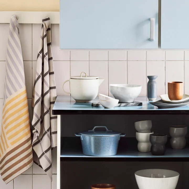 The Limfjord tableware from Broste Copenhagen in the kitchen cabinet