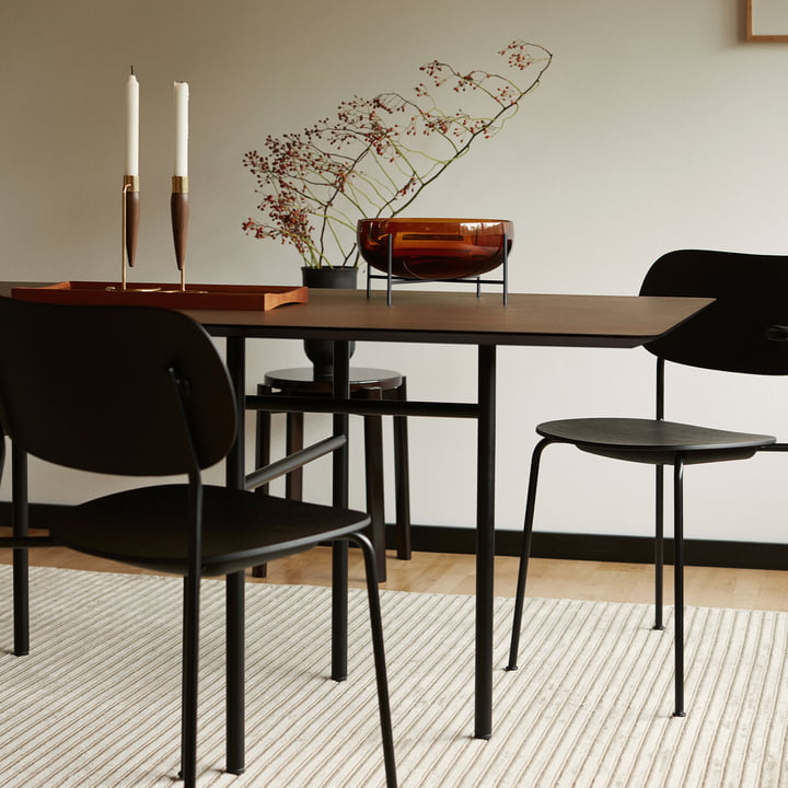 Slim wooden table in living room