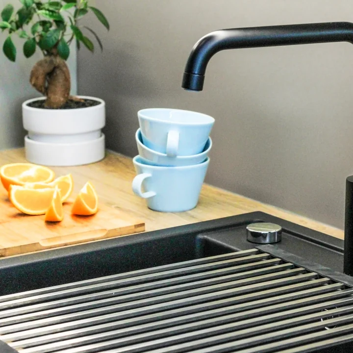 The draining rack from Happy Sinks above the sink