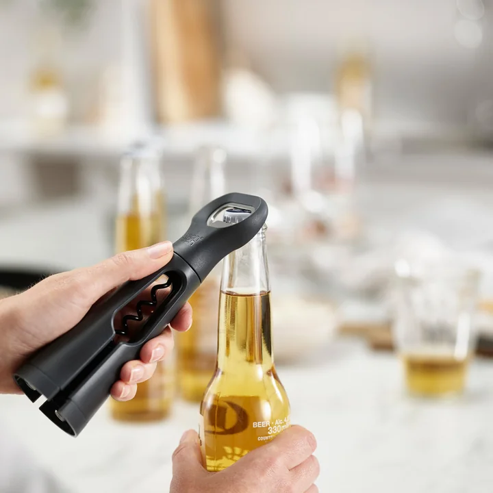 The crown cork opener of the BarStar 3-in-1 bottle opener from Joseph Joseph