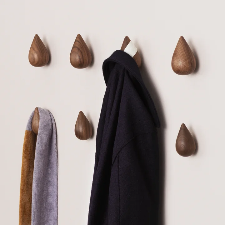 The Dropit Wall hooks from Normann Copenhagen made of walnut