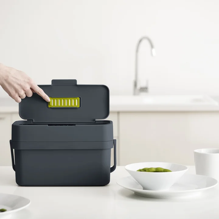 The Compo 4 organic waste bin from Joseph Joseph on the table