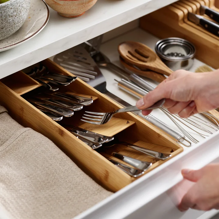 The compact DrawerStore Bamboo cutlery tray from Joseph Joseph