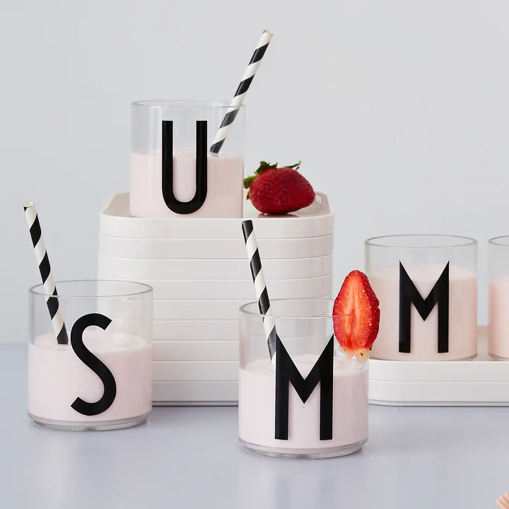 The AJ Kids Personal drinking glass from Design Letters with the Arne Jacobsen typography