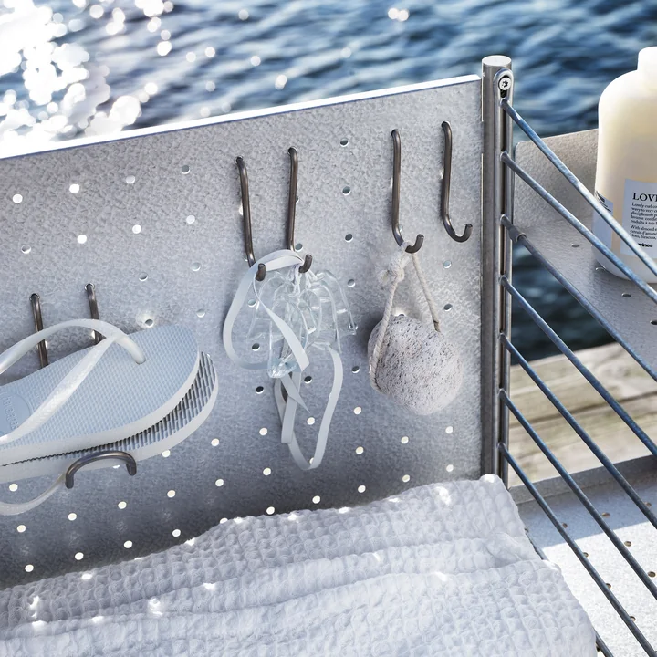 Versatile hooks for Outdoor shelving system