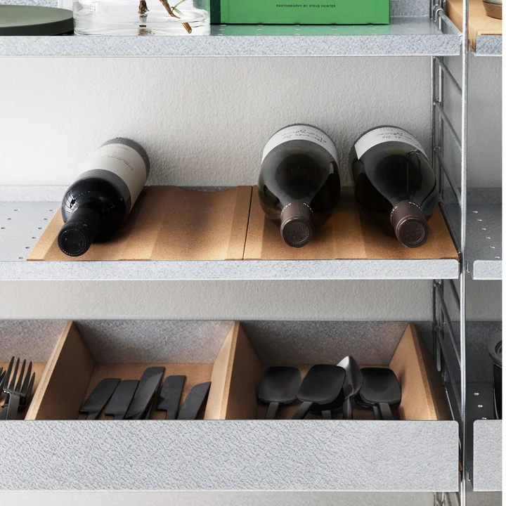 Wine compartments and cutlery compartments for the Pocket Shelf