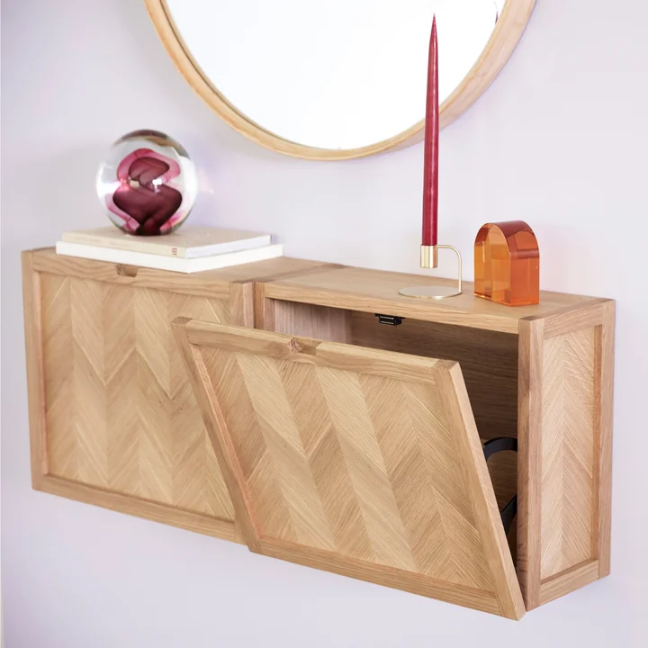 Shoe cabinet with herringbone look by Hübsch Interior