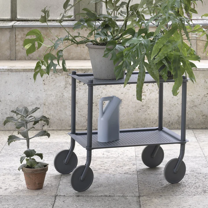 The Flow side trolley from Muuto with plants and watering can