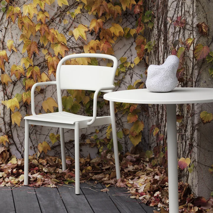 The Linear Steel table and armchair from Muuto in autumnal surroundings
