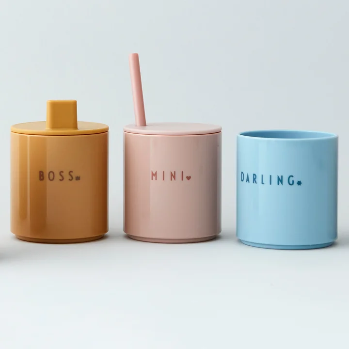 The inscription on the AJ Mini Favourite Tritan cups is from Arne Jacobsen