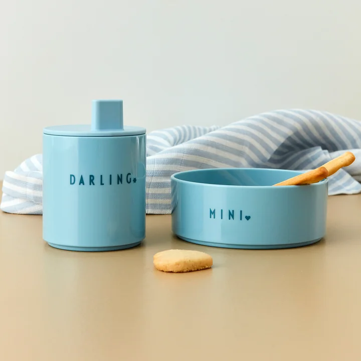 The AJ Mini Favourite Tritan tableware from Design Letters with sugar sweet inscriptions