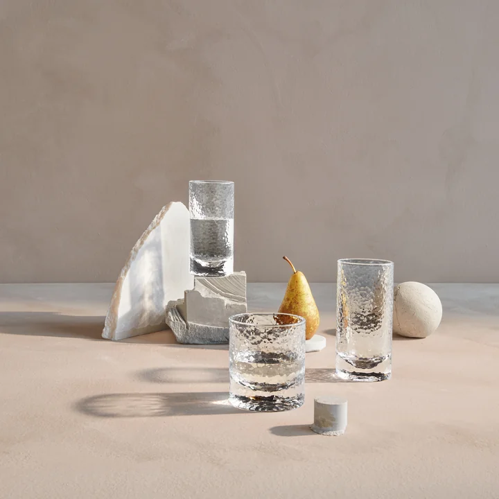 The Forma drinking glasses from Holmegaard with their strong form language