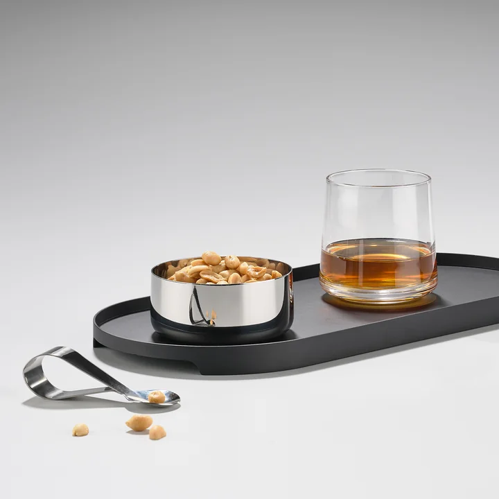 The Rocks serving bowl on the Singles metal tray with Rocks drinking glass