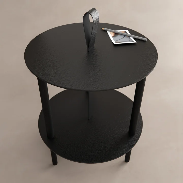 Strap Side table Ø 38 x H 46 cm from Lind DNA in black oak / bull black