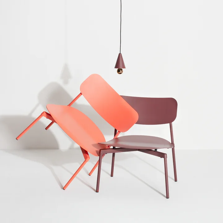 Fromme Lounge Chair Outdoor from Petite Friture in coral and brown red