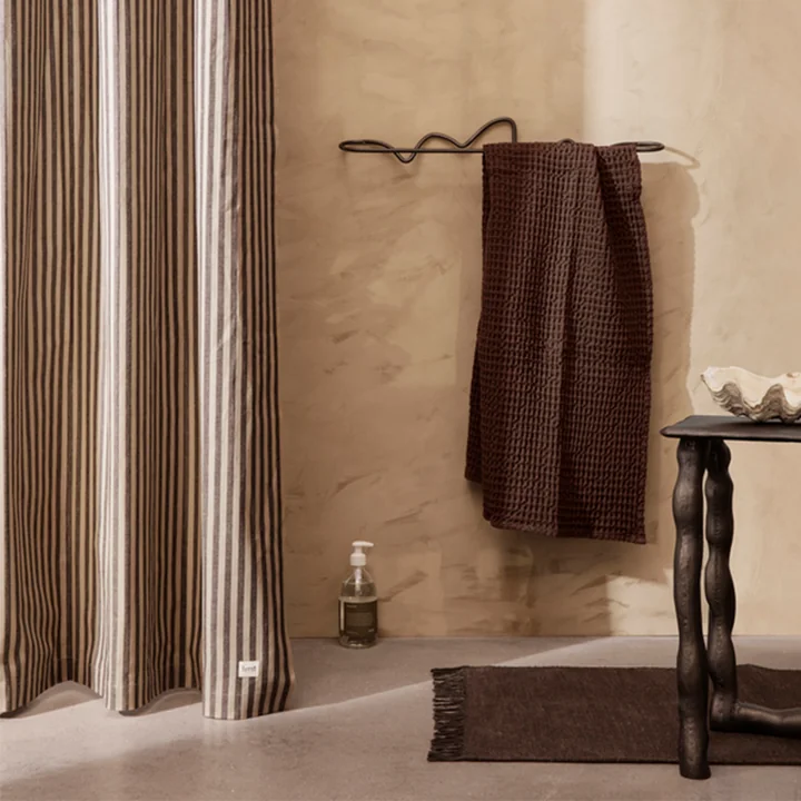 Chambray shower curtain, melange bath mat & Organic Bath towel from Ferm Living