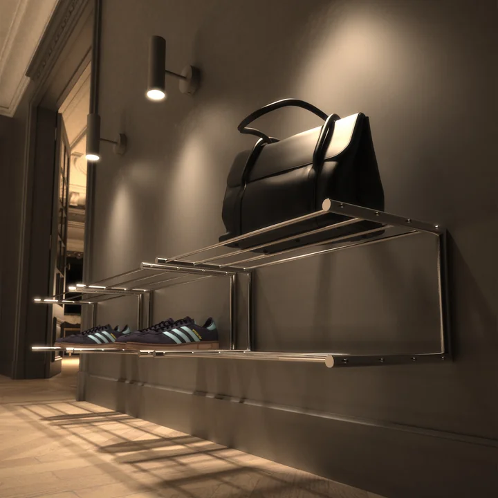 The Nova shoe rack from Frost with shoes and bags