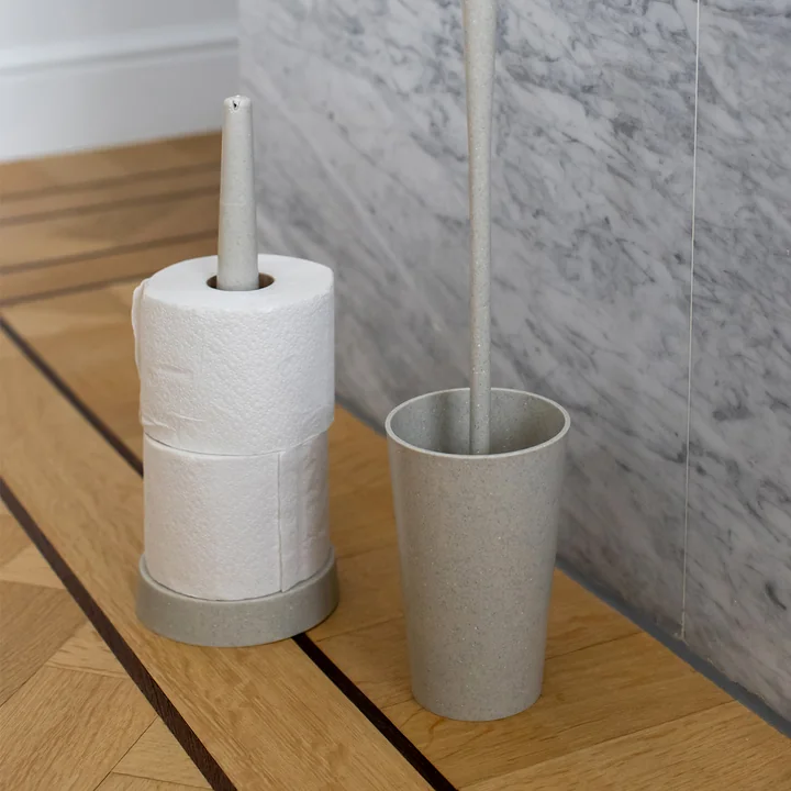 Rio Replacement toilet roll holder and toilet brush (recycled) from Koziol in desert sand