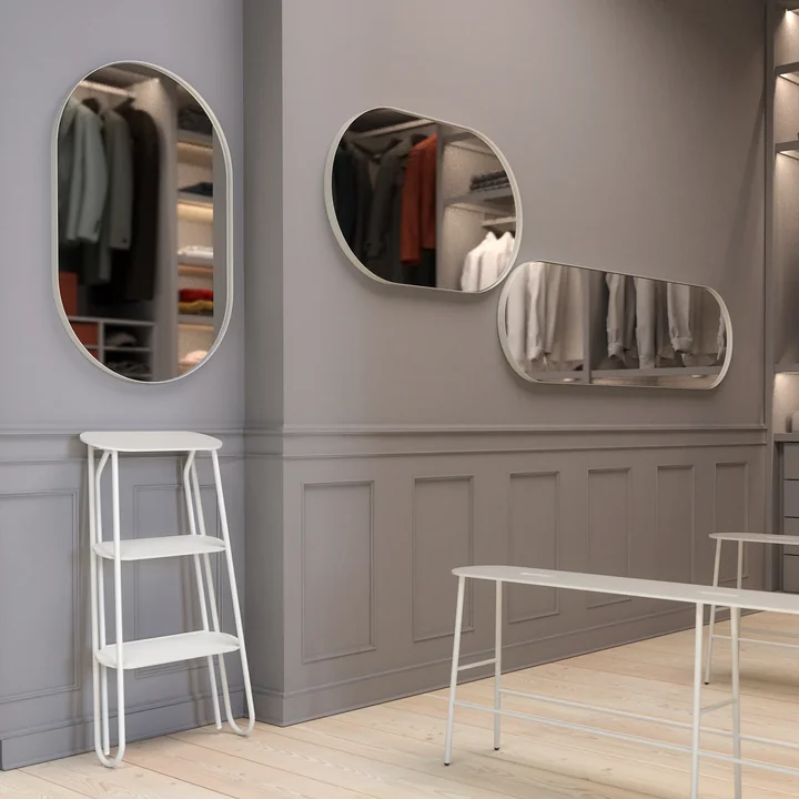 The Unu wall mirror from Frost oval and hung horizontally