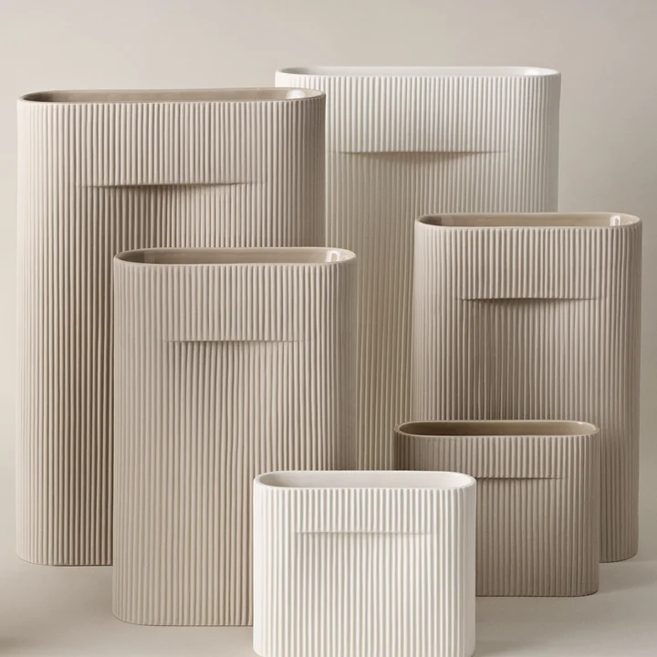 Ridge Vases from Muuto in off-white and beige
