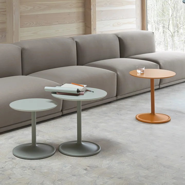 Soft Side table from Muuto in dusty green and orange
