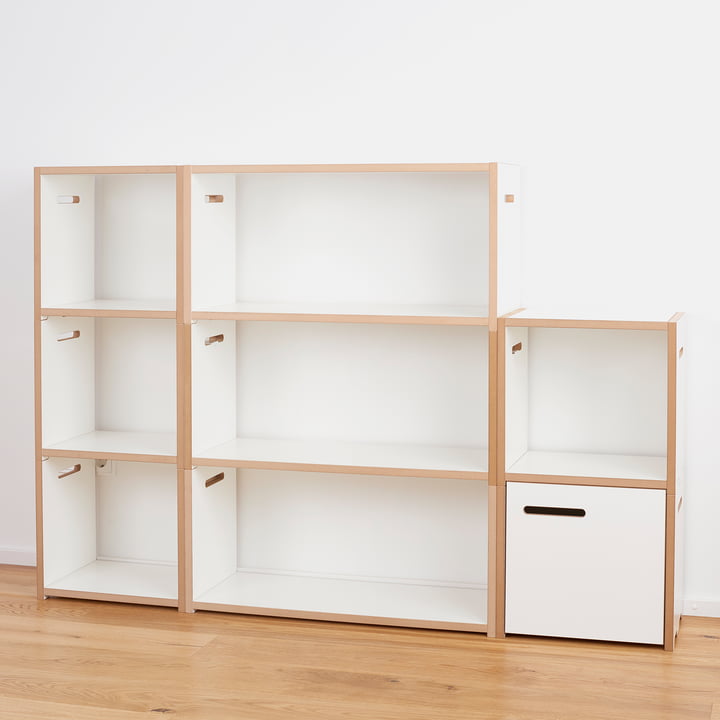 halbstark and high stacker shelving systems from Tojo in white