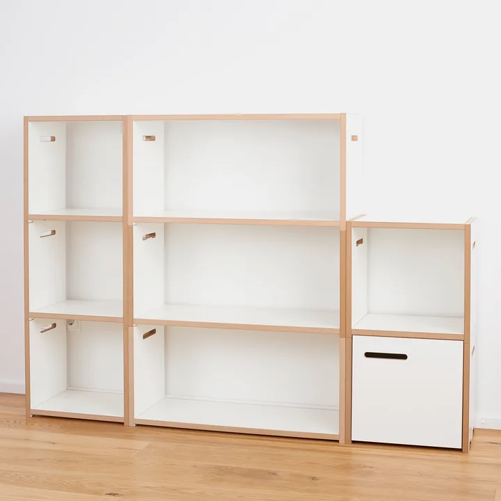 halbstark and high stacker shelving systems from Tojo in white