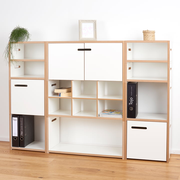 halbstark and high stacker shelving systems from Tojo in white