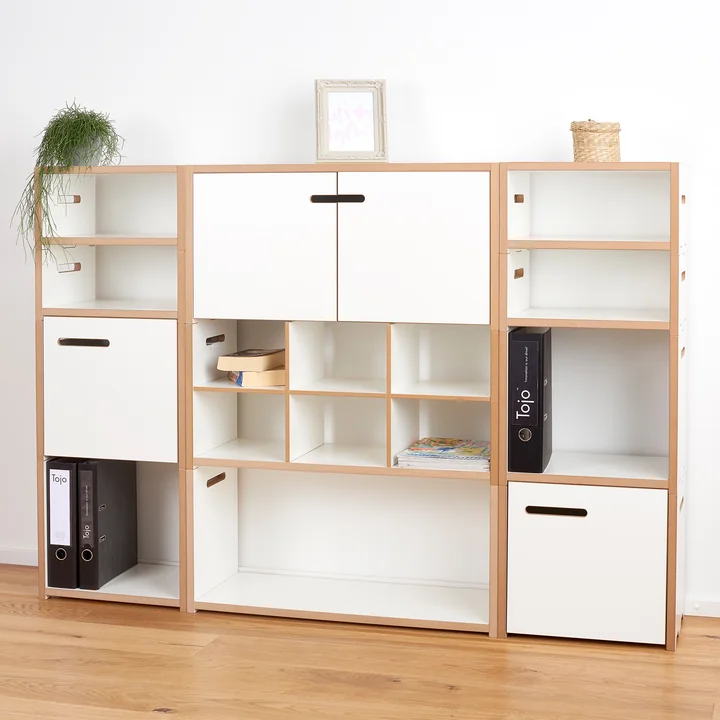 halbstark and high stacker shelving systems from Tojo in white