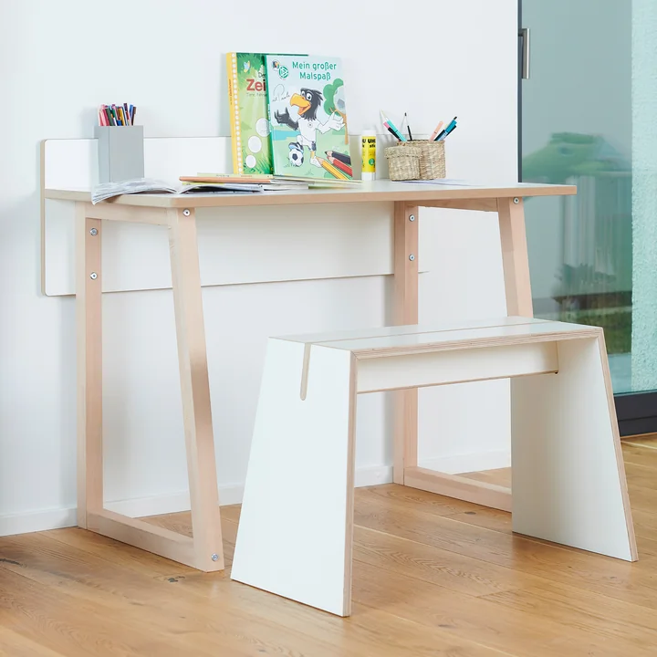 werk children's desk in white / beech and stubenhocker stool in white from Tojo